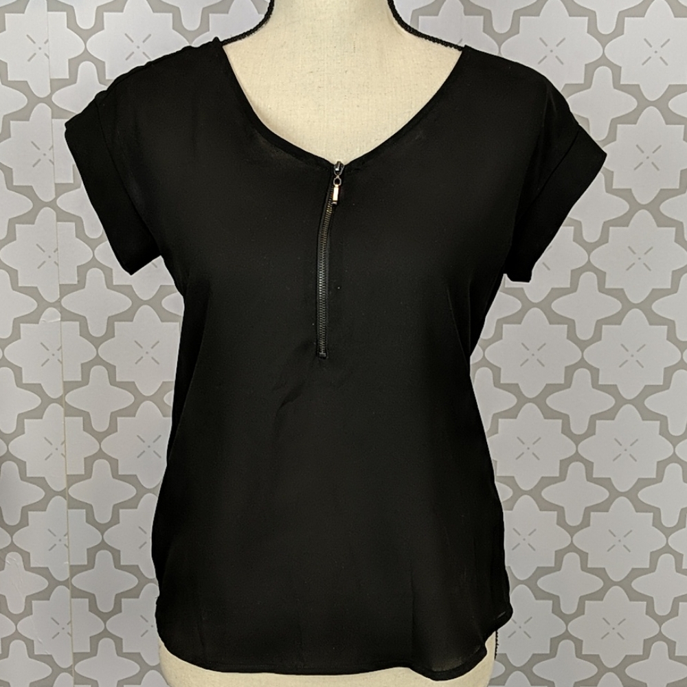 My Michelle Black Zip-Front Top